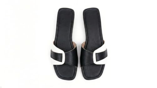 Image of Women's Square Toe Buckle Strap Flat Slides