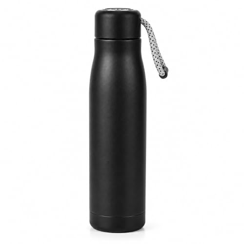 Image of Premium Stainless Steel Vacuum Insulated Water Bottle (550ml) Thermal Dori Bottle with Strap | Hot & Cold | Leak-Proof Double Wall Vacuum Flask (Black)