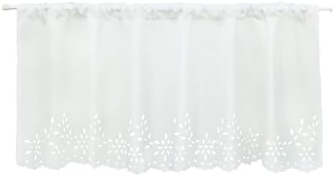 Joyswahl Carmen zazdrostka kuchenna, woalka, firanka bistro z ciętym laserowo wzorem, z otworem na karnisz, wys. x szer. 45 x 90 cm, biała, 1 sztuka