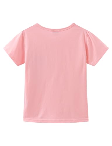Image of Noomelfish Girls Short Sleeve Heart Pocket T-Shirts Casual Cotton Tee Tops Blouse (5-12 Years)