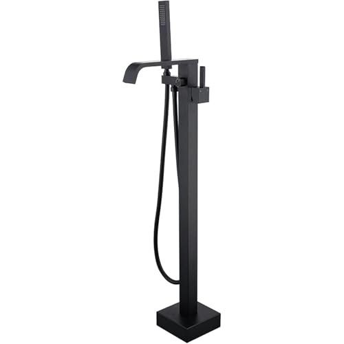 XRPOUXMTE Grifos de bañera Grifo de baño para Lavabo Bañera Agua fría y Caliente Cascada Grifo Independiente y Grifo de Ducha para Lavabo Baño Grifo de baño Grifo de Lavabo (Negro)