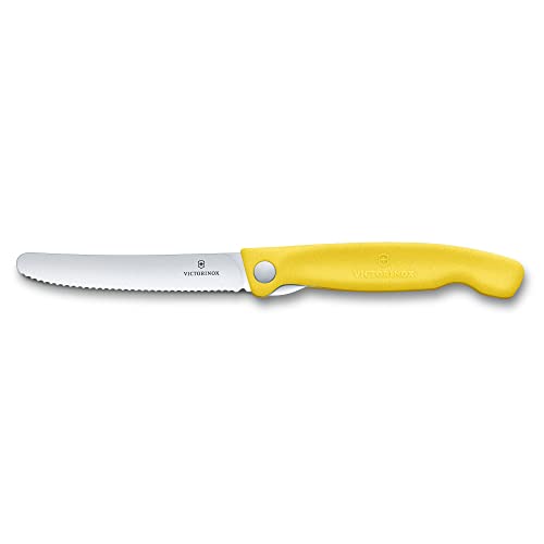 Victorinox Swiss Classic, Profesional, Cuchillo Para Tomate Y De Mesa, Filo Dentado, 11 cm, Acero Inoxidable, amarillo, Apto para lavavajillas