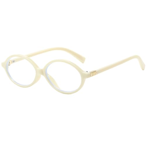 Onrtry Retro Oval Glasses for Women Men Fake Nerd Glasses Round Non-prescription Computer Eyeglasses(beige)