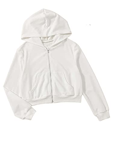 Floerns Girls Casual Long Sleeve Zip Up Hoodie Jacket With Pockets White 10-11Y #TOP5