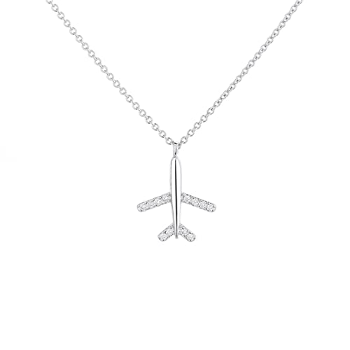 Chereda 925 Argento Carino Volare Aereo Aereo Aereo Pendente Collana Handmade Cubic Zirconia Gioielli Per Le Donne Ragazze Regalo Di Compleanno, Rame, Zirconia cubica