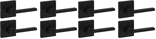 Image of Kwikset Casey Interior Privacy Door Handle with Lock 8 Pack, Door Lever for Bathroom and Bedroom, Matte Black Reversible Keyless Turn Lock, with Microban Protection