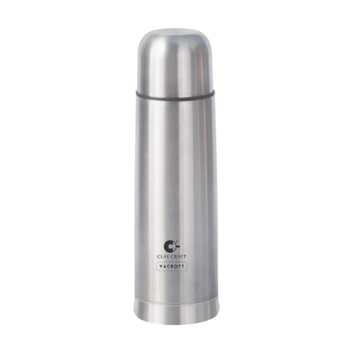 Image of Clay Craft Vacbott Vaccum Bottle, Terra 1000 ml Double Walled 24 Hours Hot and Cold Water Bottle with Bag, 1 L, Silver