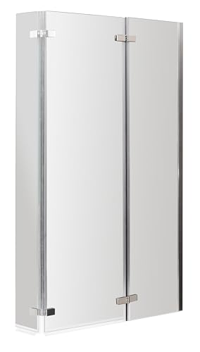 Balterley 812 x 1400mm L-Shaped Bath Shower Screen, Shower Screens for Baths, 6mm Chrome Toughened Safety Bath Door Screen, Centre Hinge & Return Panel, Reversible Door Screens for L-Shaped (Chrome)