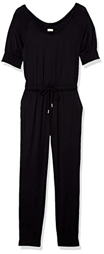 Amazon Aware Women's Modal Elbow Length Puff Sleeve Tie Waist Jumpsuit (Available In Plus Size), Black, 6X #TOP5