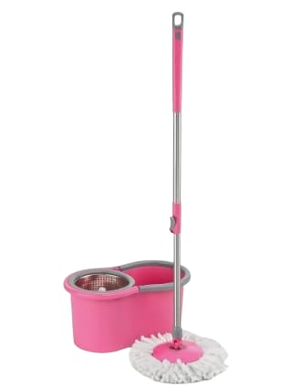 360° Spin Mop Bucket Set with 2 Microfiber Refills & Steel Handle Mop Set (Multicolor)-image-10