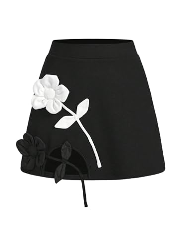 MakeMeChic Women's 3D Floral Skirt High Waist Bodycon Work Office Mini Skirts