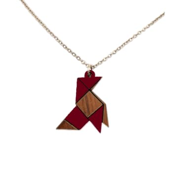 Sastree Colgante Pajarita Original Mujer Rojo | Edición Limitada Sas365 (Solo 365 Unidades) | Madera Sostenible Pintado a Mano | Exclusivo Moda Chic (Acero Inox Plata)
