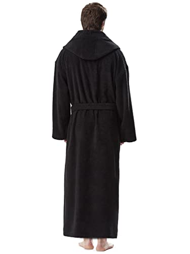 Arus Men's Hooded Classic Bathrobe Turkish Cotton Robe with Full Length Options
