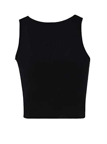 Avanova Women's Letter Print Rhinestone Sleeveless Scoop Neck Ribbed Knit Crop Tank Top Letter Black Medium #TOP1