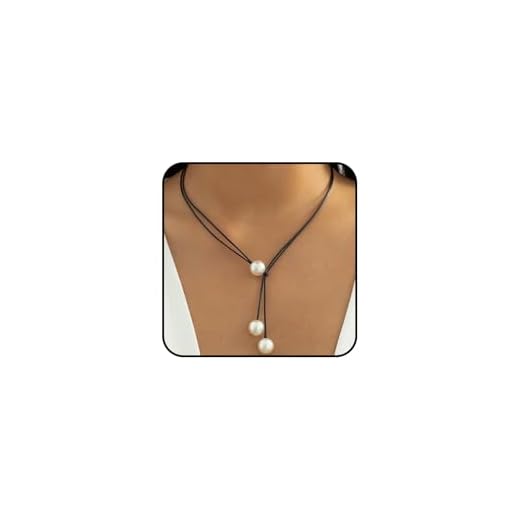 Colar feminino vintage de couro com pérolas em Y, gótico, preto, cordão de pérola, colar com pingente de lariat, contas de camurça, gargantilha, acessórios de joias, Large, Metal, Sem Pedra Preciosa