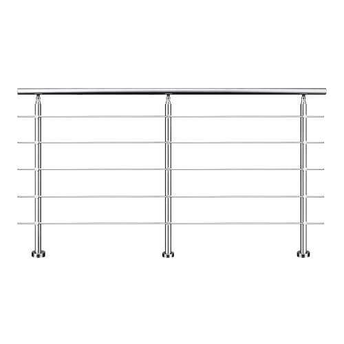 AICA Barandilla de escalera de acero inoxidable - pasamanos de escalera para interior y exterior escaleras, parapeto, balcón (200 cm 5 barras transversales ）