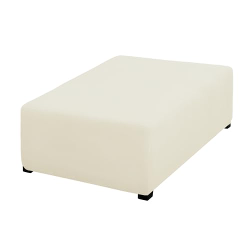 Image of PureFit Super Stretch Form Fit Ottoman Cover Rectangle - Ottoman Slipcovers for Foot Stool Cover & Folding Storage Slipcover for Living Room with Nonslip Elastic Bottom (Medium-L, Ivory)