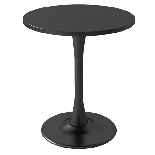 Round Dining Table 24" Circle Tulip Table with Wood Thickened Tabletop & Sturdy Metal Pedestal Mid Century Modern Leisure Bistro Kitchen Tables 2 People Small Places Living Room Cafe,Black