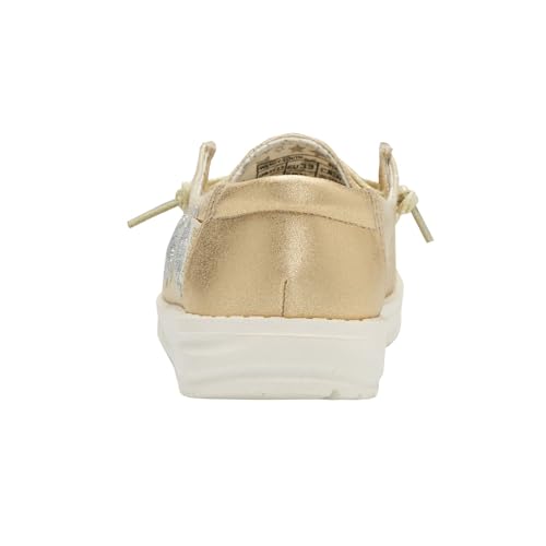 Image of HEYDUDE Girl's Wendy Youth Star Gold Size 4 | Girl's Shoes | Girl's Lace Up Loafers | Comfortable & Light-Weight