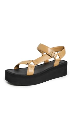 Tory Burch Women's Mellow Platform Sandals, Ginger Shortbread/Gold/Black, 8.5 Medium US