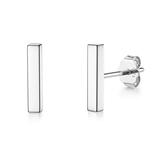 JIAYIQI 925 Sterling Silver Bar Stud Earring for Women Hypoallergenic Bar Earrings 14K White Gold...