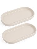 INGOFIN 7' Ceramic Bathroom Vanity Tray Set- 2 Pcs Bathroom Organizer Countertop Tray for Perfume, Jewelry, Small Kitchen Counter Soap Tray, Decorative for Bathroom Vanity and Toilet Tank, Beige