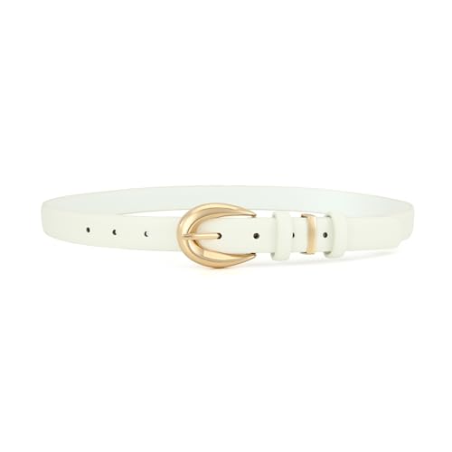 Women's Fashion Genuine Leather Belt Skinny Waist Belt with Gold Buckle