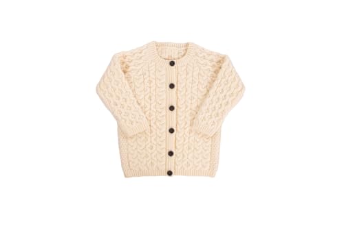 Image of SAOL Aran Cardigan for Kids: 100% Merino Wool, Crew Neck, and Button Front - Made in Ireland