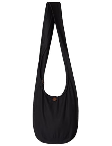 PANASIAM Schulterbeutel Damen & Herren, große & leichte Baumwolltasche, Umhängetasche mit Reißverschluss, Unisex Schultertasche, mittelgroße Tasche, schwarz