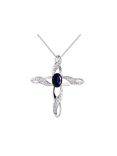 Rylos Necklaces For Women Sterling Silver 925 Cross Necklace With Gemstone & Genuine Diamonds Pendant With 18" Chain 7X5Mm Sapphire September Birthstone Womens Jewelry Silver Necklace For Women #TOP8