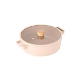 FIKA Kitchen Nonstick 1.58QT Low Stock Pot with Lid, Healthy Cooking Non Stick Casserole, Induction Compatible Cookware, Stew, Soup, Noodle, Ramen, Made in Korea (8.7" / 22cm)