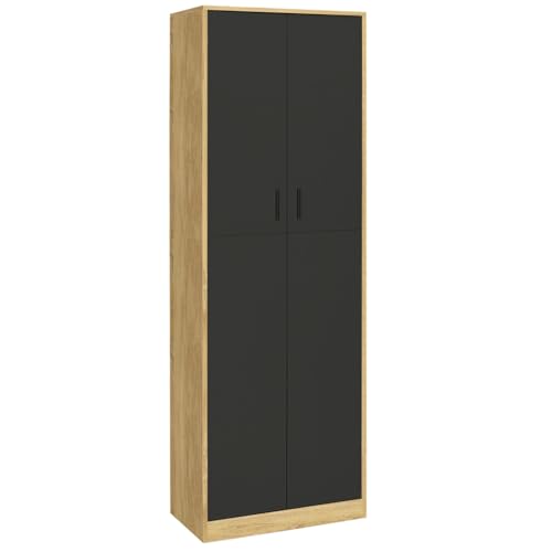 IDMarket – Armario de oficina 190 cm multifunción Maria Madera y Negro 2 puertas 4 estantes