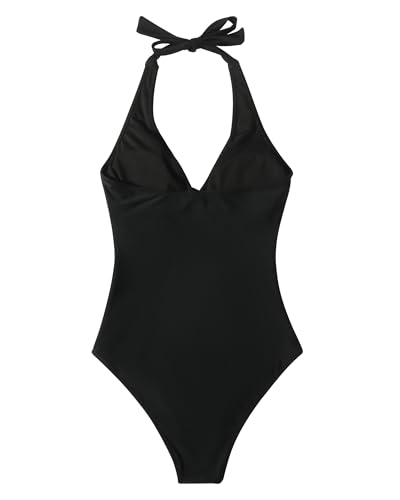 RXRXCOCO Womens One Piece Swimsuits Tummy Control Bathing Suit Drawstring Halter Mesh Swimdress4