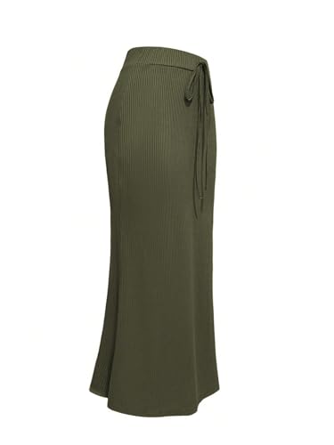 WDIRARA Women's Fishtail Bodycon Skirt Elastic Waist Rib Knit Slit Long Skirts3