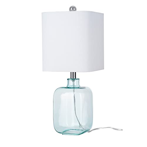 Catalina 23102-000 Coastal Translucent Glass Table Lamp with Linen Shade, 21", Sea Foam Green