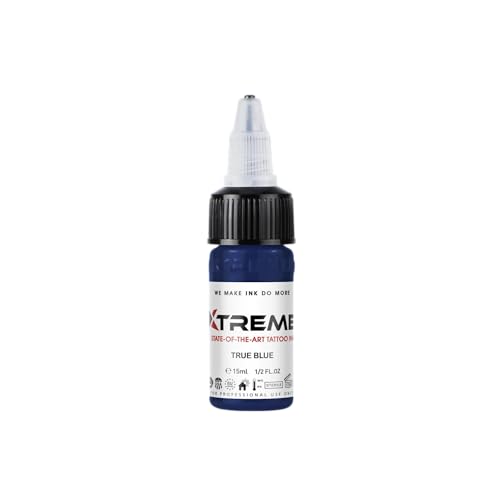Xtreme Tattoo Ink, Versatile Medium Viscosity for Precision Tattooing, Rich Hue, Quick Healing, Acrylic-Free, Water Based, Highest Safety Stards - Ready-to-Use Tattoo Ink (True Blue, 0.5 oz)