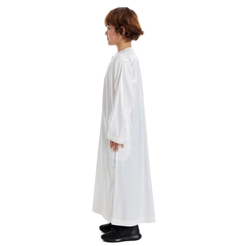 Kids Boys Thobe Muslim Robe Long Sleeve Embroidered Crew Neck Arab Kaftans Islamic Caftan Arabic Abaya with4