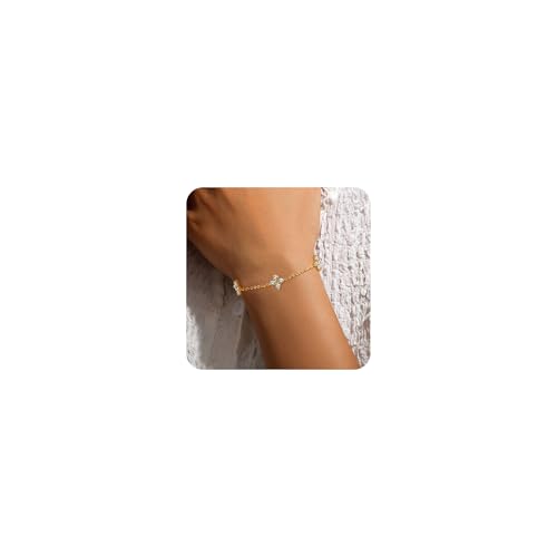 Surgical Steel 14K Gold Plated Bracelet for Women Tennis Adjustable Bracelets Cute Link Bracelets Hypoallergenic CZ for Trendy Women