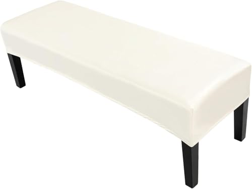 Image of SearchI Waterproof Dining Bench Cover, Stretch Washable Long Bench Seat Covers, Rectangle Dining Table Bench Slipover for Dining Room, Living Room, Kitchen(Pu Cream)