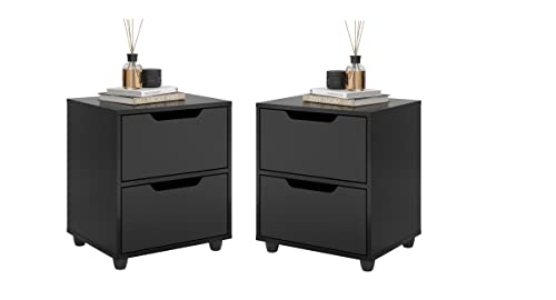 Conjunto 2 Mesas de Cabeceira Estilo Retrô 2 Gavetas Preto - Quality Móveis