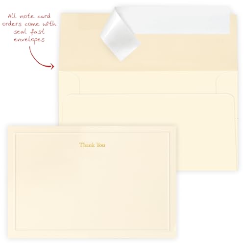 Image of The Gallery Collection, Gold, 15 Flat Single-Panel Thank You Note Cards with Embossed Borders, Includes Sealfast Envelopes