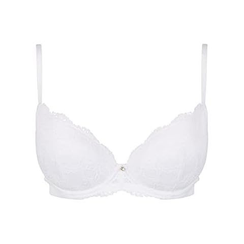 Ann Summers Sexy Lace Planet Plunge Bra for Women with Underwire Padded Cups and a Charm Detail - Push up Bra - Removable Pads - Everyday Bra - White Cover