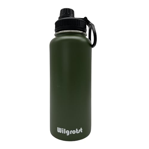 Wilgrotst Botella de Agua de Acero Inoxidable 946 ml, Botella Termica con 3 Tapas Intercambiables, Aislada con Pared Doble, Sin BPA, Antifugas, Ideal para Deporte, Oficina, Senderismo, Camping, Verde
