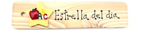 Spanish - Estrella del Dia - Star and ABC, AA-911SSD Made in USA - 8"x2" Wooden Pass w/Hang Loop.