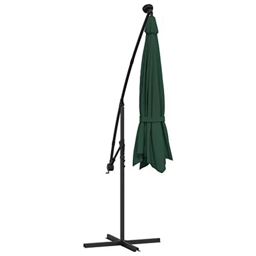 Parasol suspendu LED 300cm CLSDRZC vert avec manivelle pour terrasse