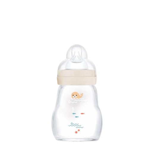 Image of MAM 6oz Feel Good Pure Glass Anti-Colic Wide Neck Baby Bottle, Slow Flow Skin Soft Silicone Nipple, Easy to Clean, BPA Free, 0+ Months, Easy Switch Between Breast & Bottle, Made in Europe, 3 Pack