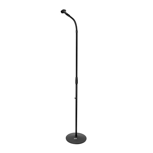 Pyle Universal Microphone Stand - M-6 Mic Holder USA Standard Adapter and Height Adjustable from 31.5” to 60” Inch High w/ Pivotable Gooseneck Mount - Heavy Duty Clutch Tension Knob PMKS32