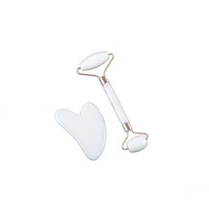 Pokinge White Jade Roller and Gua Sha Set, Resin Facial Tools Face Massage for Skin, Face, Eye, Neck Natural Beauty Skin Care Tools for Men Women(White Set)