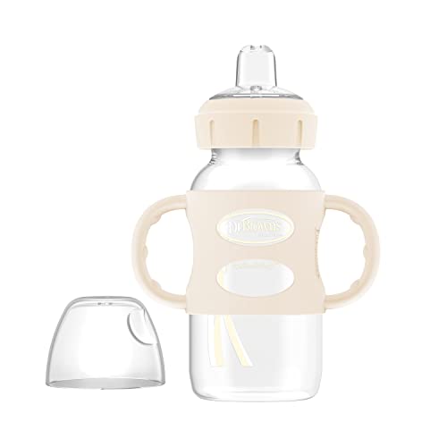 Image of Dr. Brown's Wide-Neck Transitional Sippy Bottle with Silicone Handles 9 oz/270 mL, Ecru, 1-Pack