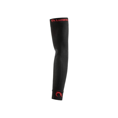 Lurbel Rally Pro, Manguitos compresivos, manguitos para correr, brazaletes para brazos, mangas para brazos, manguitos de trail, unisex (M (31-35 cm), Negro/Rojo)